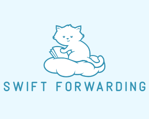 Cloud Cat Kitten Reading logo design