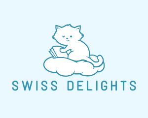 Cloud Cat Kitten Reading logo design