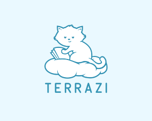 Cloud Cat Kitten Reading logo design