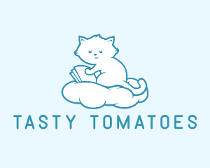 Cloud Cat Kitten Reading logo design