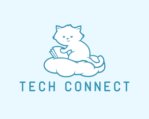 Cloud Cat Kitten Reading logo design