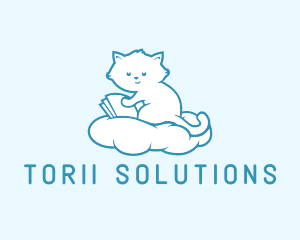 Cloud Cat Kitten Reading logo design