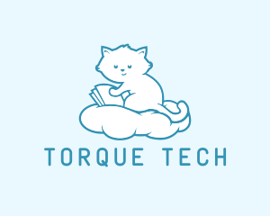 Cloud Cat Kitten Reading logo design