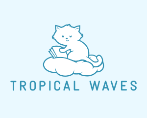 Cloud Cat Kitten Reading logo design