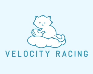 Cloud Cat Kitten Reading logo design