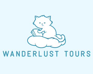 Cloud Cat Kitten Reading logo design