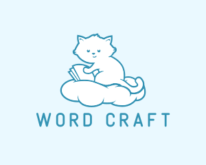 Cloud Cat Kitten Reading logo design