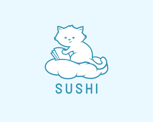 Cloud Cat Kitten Reading logo design