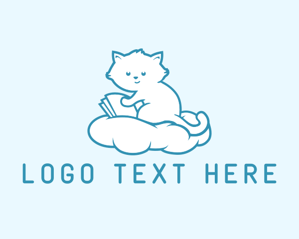 Editor - Cloud Cat Kitten Reading logo design