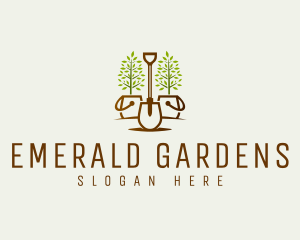 Potted Plant Garden Shovel logo design