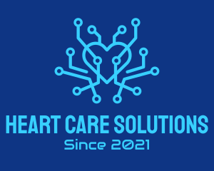 Blue Circuit Heart  logo design