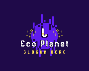 Pixelated Planet Arcade logo design