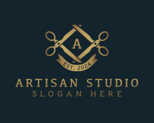 Atelier - Vintage Scissors Tailoring Couture logo design