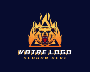 Bear - Fire Bear Shield Gaming logo design