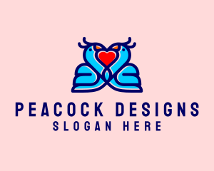 Peacock Bird Heart logo design