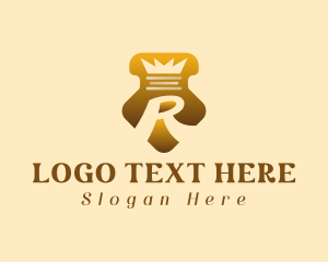 Letter R - Gold Shield Crown logo design