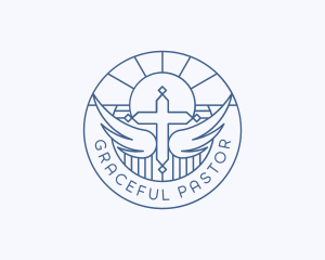 Pastor - Religious Cross Wings logo design