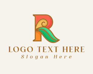 Earth - Art Deco Leaf Letter R logo design