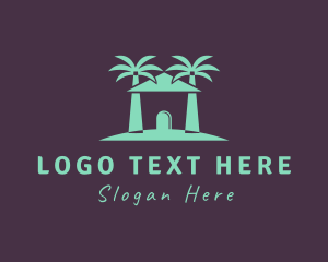 Lodging - Palm Tree Beach Hut logo design