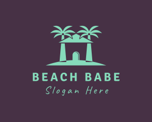 Palm Tree Beach Hut  logo design