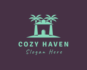 Lodging - Palm Tree Beach Hut logo design