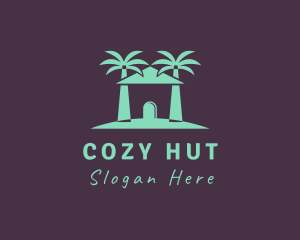 Hut - Palm Tree Beach Hut logo design