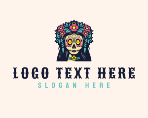 Decorative - Floral Headdress Skull logo design