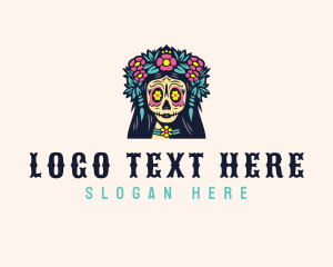 Floral Headdress Skull Logo