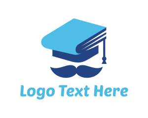 Moustache - Education Graduation Hat Man logo design