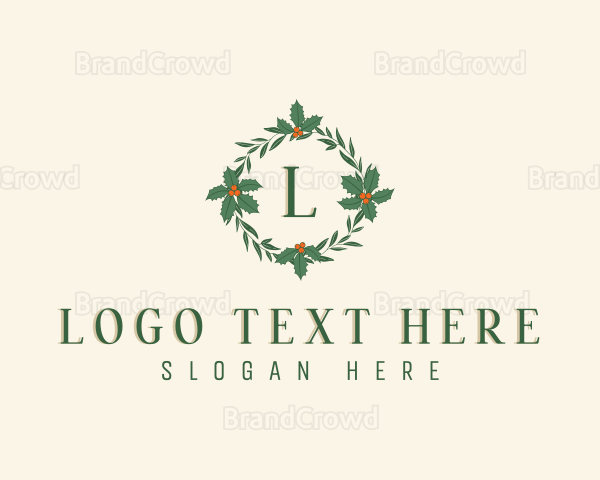 Christmas Holly Wreath Logo