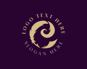 Poem - Elegant Feather Pen Paper logo design