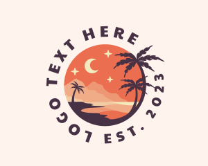 Seashore - Palm Tree Night Sky Scenery logo design