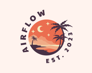 Palm Tree Night Sky Scenery logo design