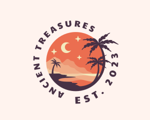 Palm Tree Night Sky Scenery logo design