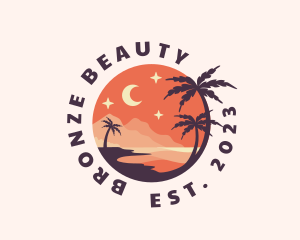 Palm Tree Night Sky Scenery logo design