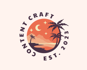 Palm Tree Night Sky Scenery logo design