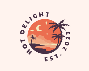 Palm Tree Night Sky Scenery logo design