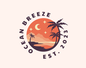 Seashore - Palm Tree Night Sky Scenery logo design