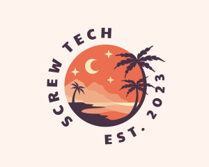 Palm Tree Night Sky Scenery logo design