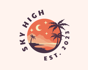 Palm Tree Night Sky Scenery logo design