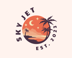 Palm Tree Night Sky Scenery logo design