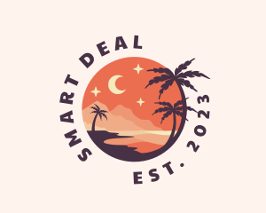 Palm Tree Night Sky Scenery logo design