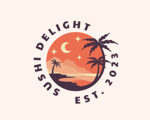 Palm Tree Night Sky Scenery logo design