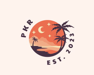 Palm Tree Night Sky Scenery logo design