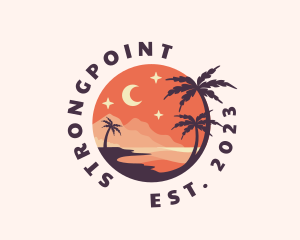 Beach - Palm Tree Night Sky Scenery logo design