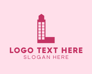 Pink Building - Red Letter L Tower logo design