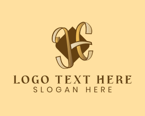 Ribbon - Gold Letter H Ribbon logo design