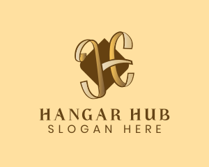 Gold Letter H Ribbon logo design