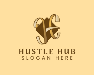 Gold Letter H Ribbon logo design