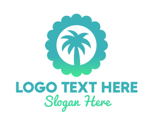 Beach Front - Blue Tropical Palm Tree logo design